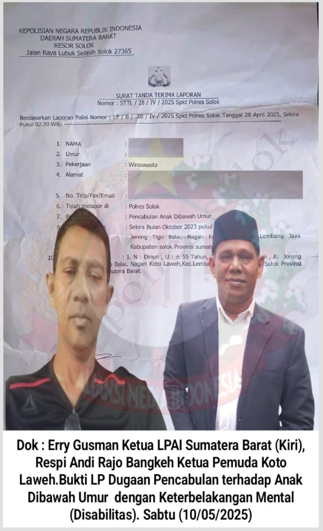 
					Erry Gusman Ketua LPA Sumatera Barat Minta Polres Solok Utamakan Penanganan Pencabulan Anak Disabilitas