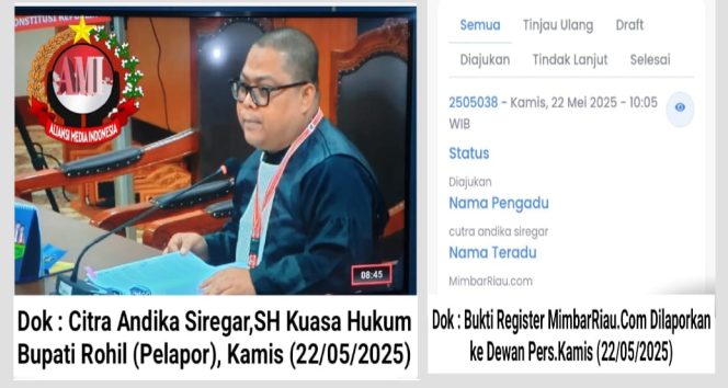 
					Diduga Serang Nama Bupati Rohil Secara Pribadi, Kuasa Hukum Laporkan Media MimbarRiau.Com ke Dewan Pers